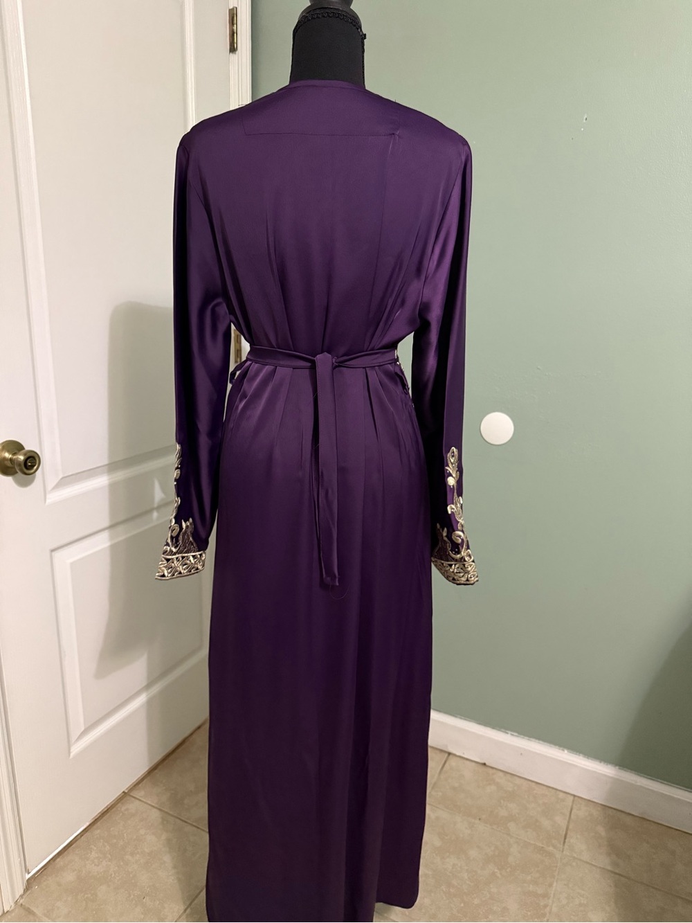 Embroidered Purple Long Sleeve Maxi Dress with Gold Accents - Picture 4 of 4